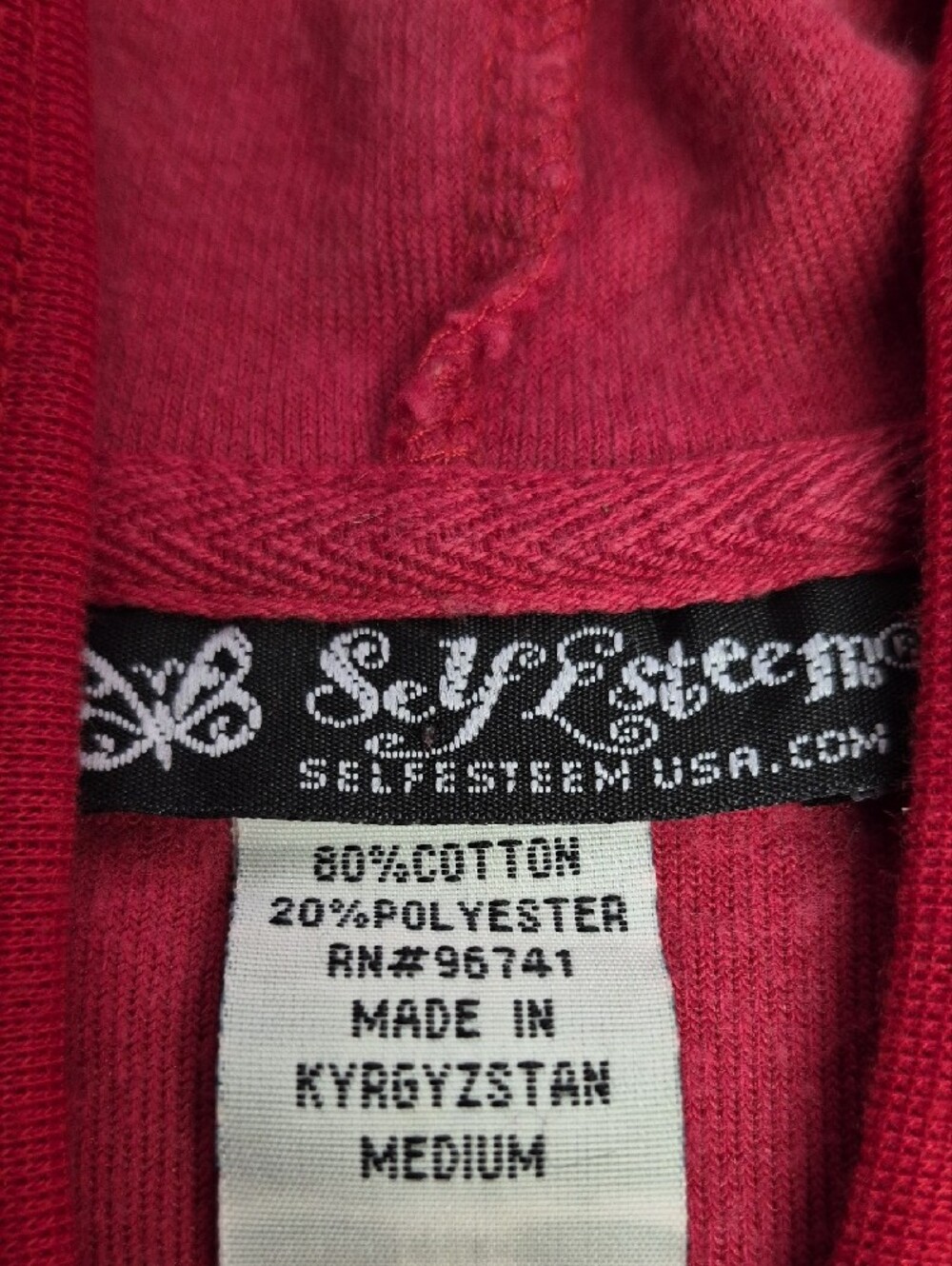 ✨ Self Esteem Red Velour Full-Zip Hoodie ✨ M - Made In USA - Picture 2 of 3
